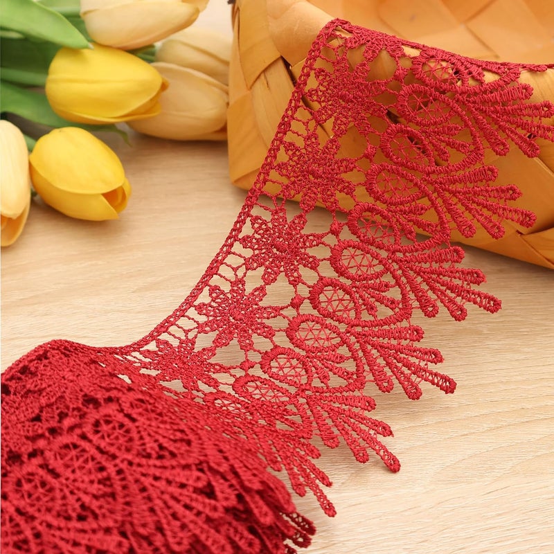 GXTIZAS شريط دانتيل بورغندي بعرض 5 ياردات مع حواف مطرزة - Image 3